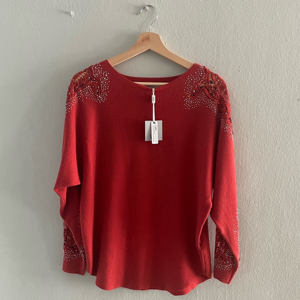 LIV Red Embellished Sweater; Siza Large; Color Terracota